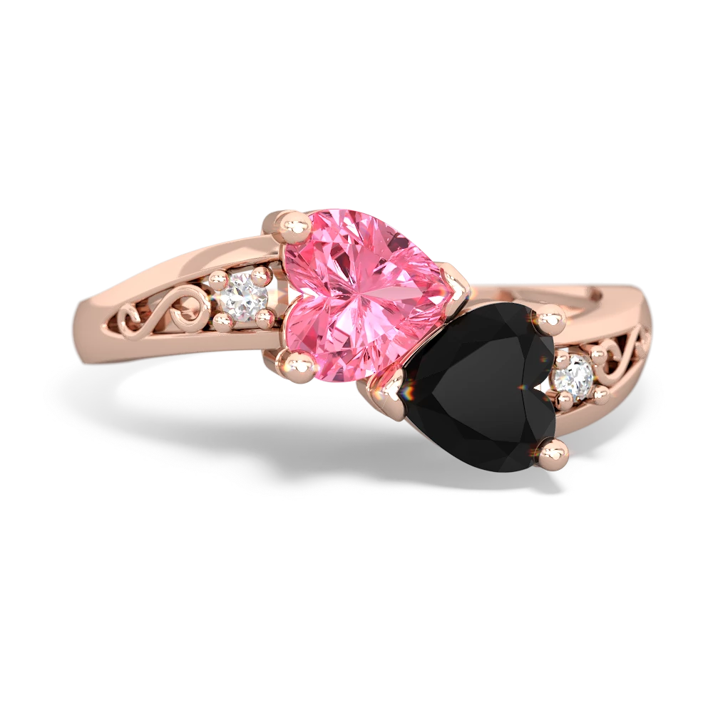 Lab Pink Sapphire Snuggling Hearts 14K Rose Gold ring R2178