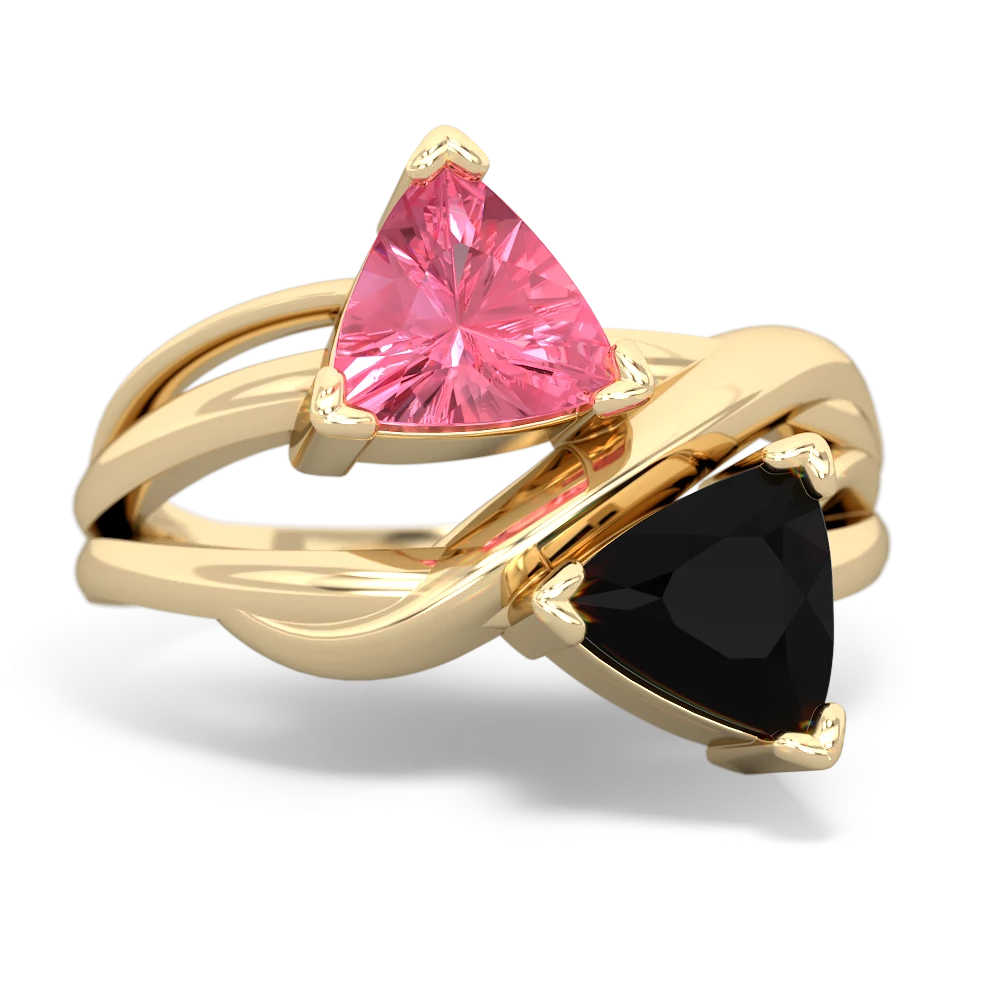 Lab Pink Sapphire Split Band Swirl 14K Yellow Gold ring R2341