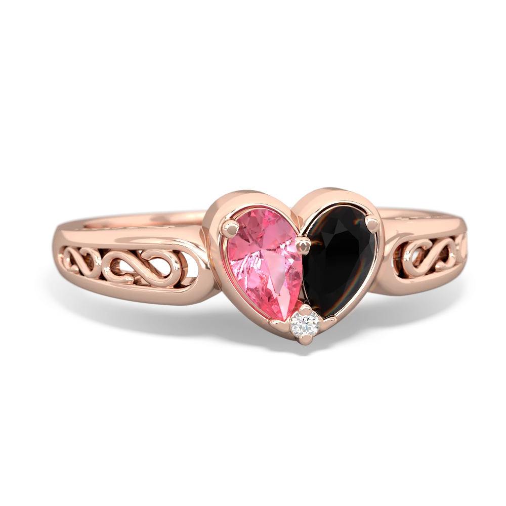 Lab Pink Sapphire Filligree 'One Heart' 14K Rose Gold ring R5070