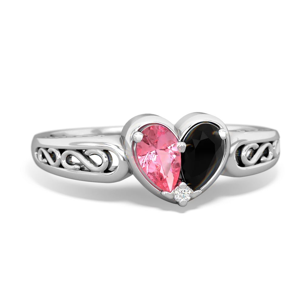 Lab Pink Sapphire Filligree 'One Heart' 14K White Gold ring R5070