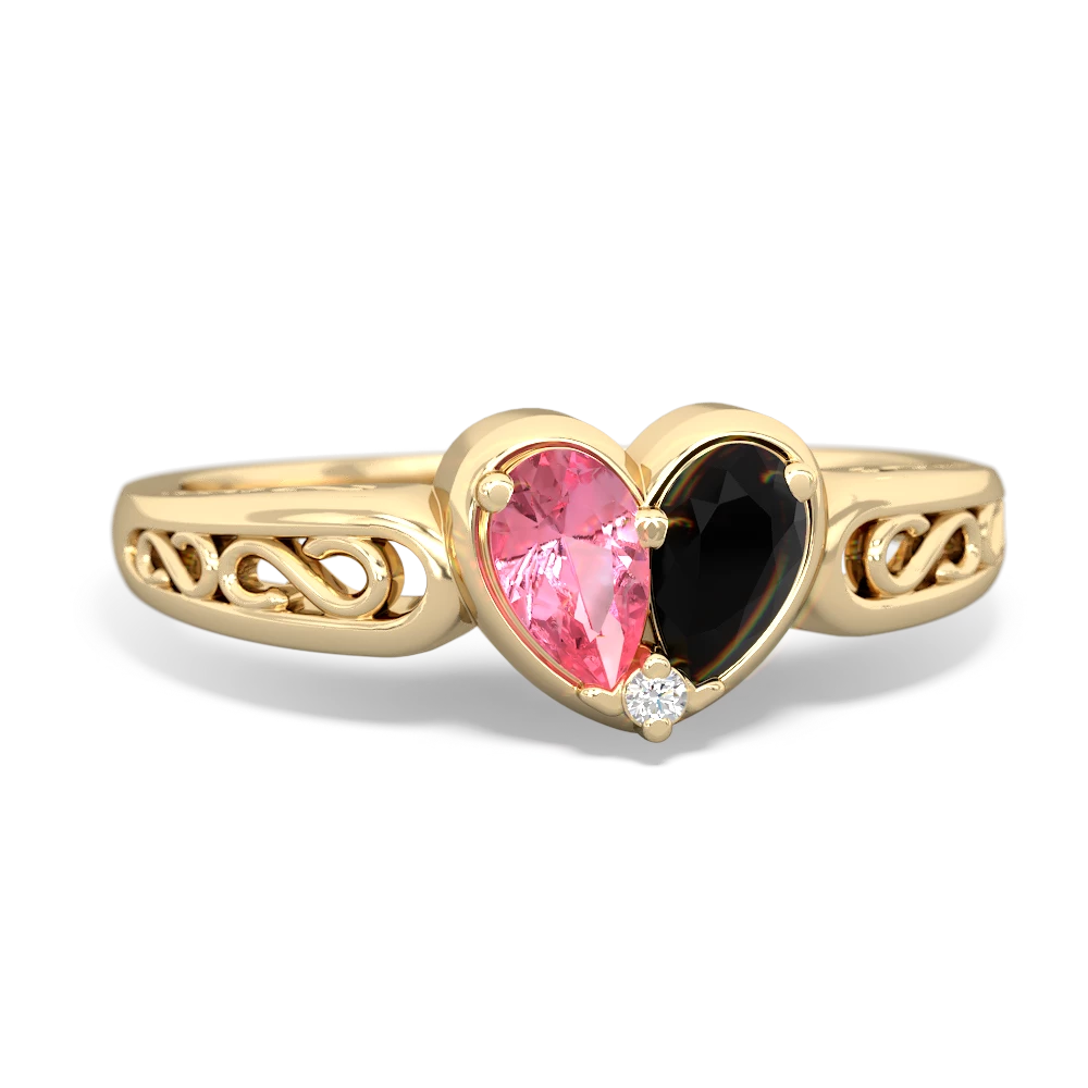 Lab Pink Sapphire Filligree 'One Heart' 14K Yellow Gold ring R5070