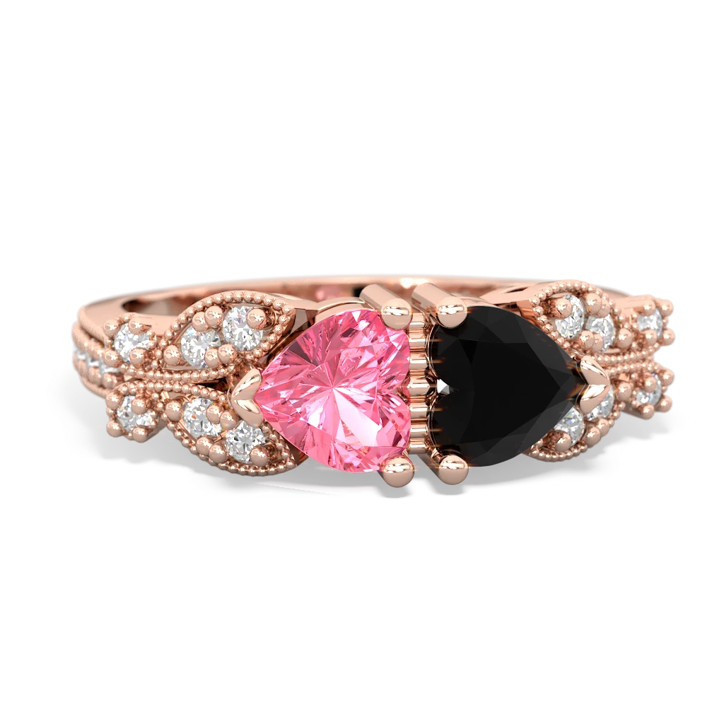 Lab Pink Sapphire Diamond Butterflies 14K Rose Gold ring R5601