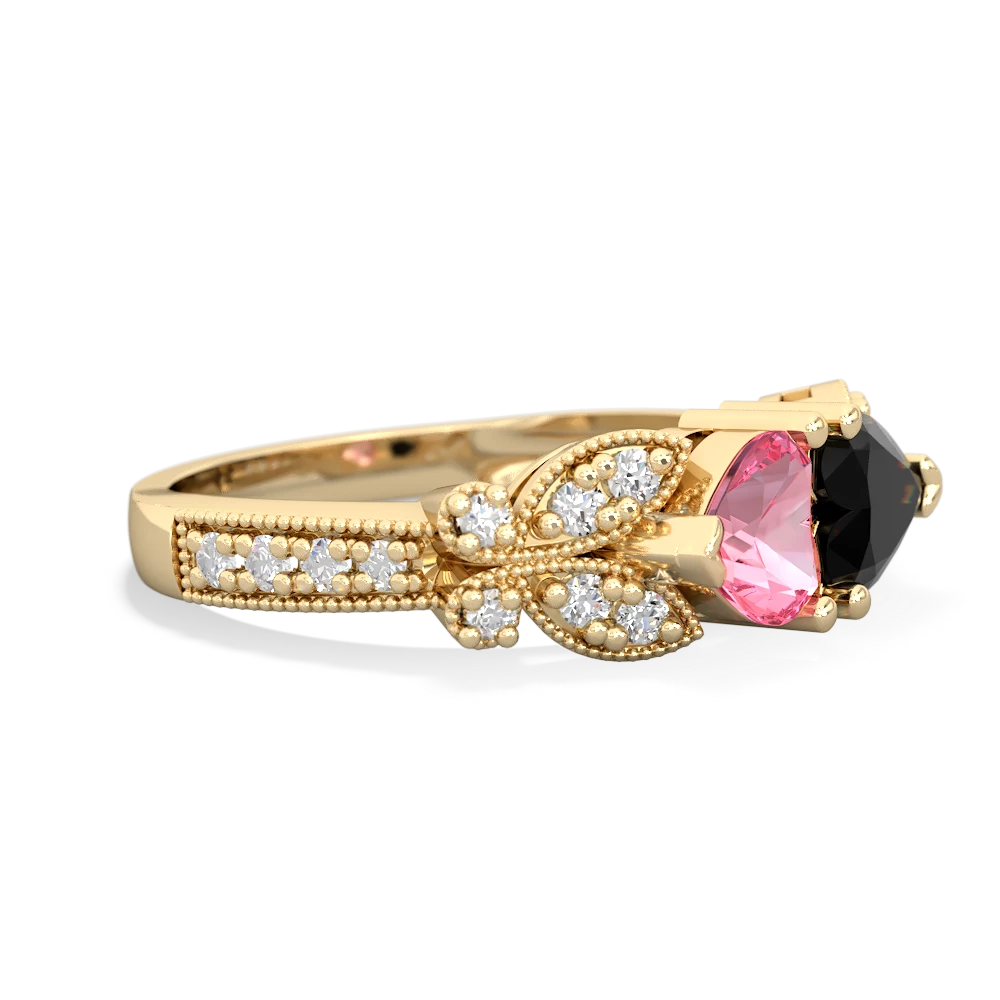 Lab Pink Sapphire Diamond Butterflies 14K Yellow Gold ring R5601