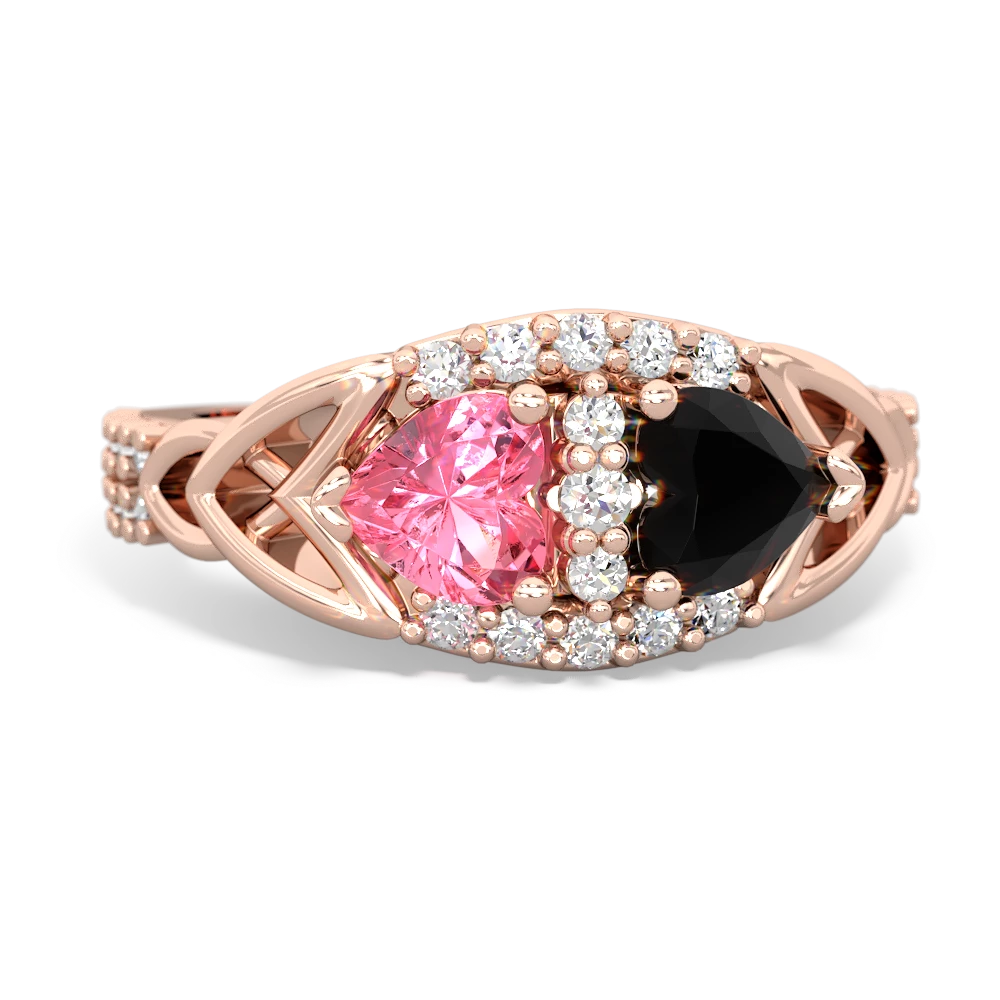 Lab Pink Sapphire Sparkling Celtic Knot 14K Rose Gold ring R2645