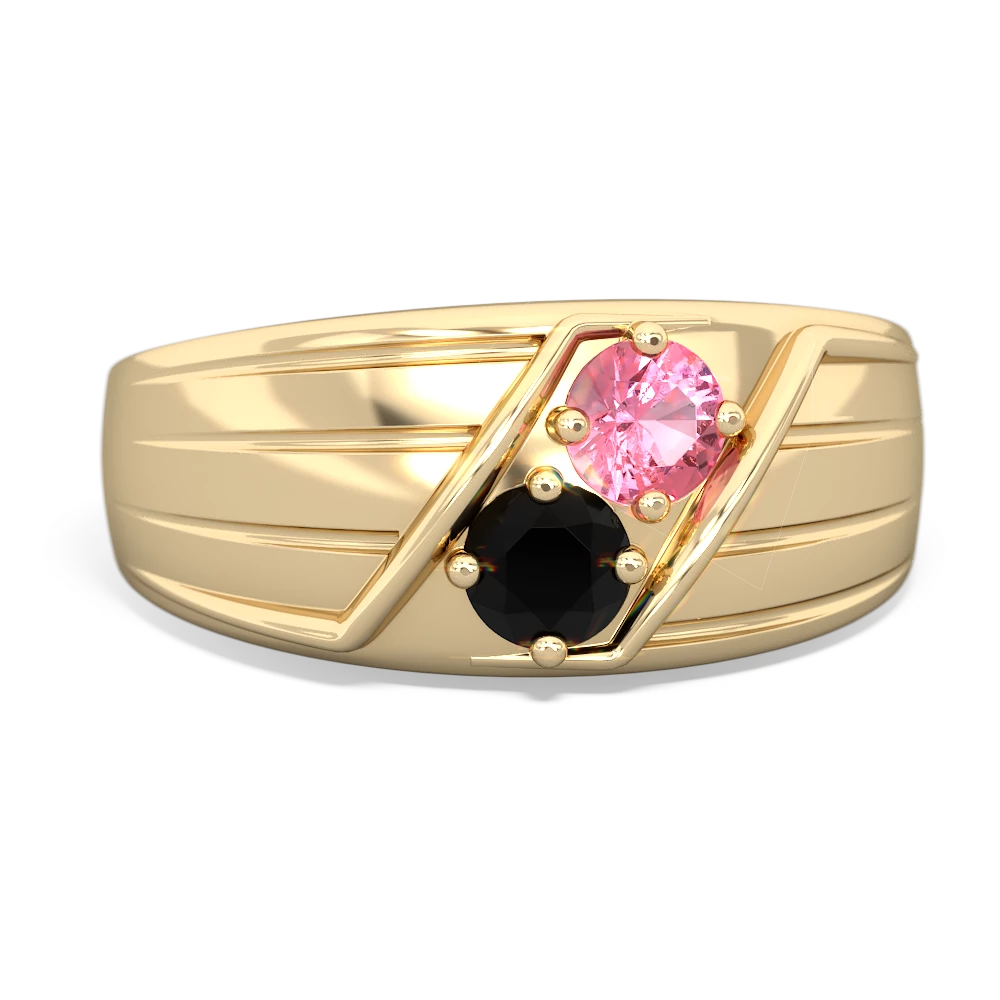 Lab Pink Sapphire Men's Streamline 14K Yellow Gold ring R0460