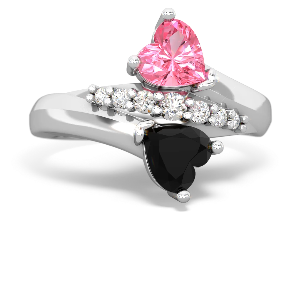 Lab Pink Sapphire Heart To Heart 14K White Gold ring R2064