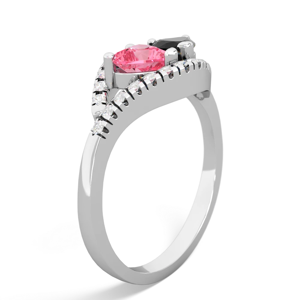 Lab Pink Sapphire Mother And Child 14K White Gold ring R3010