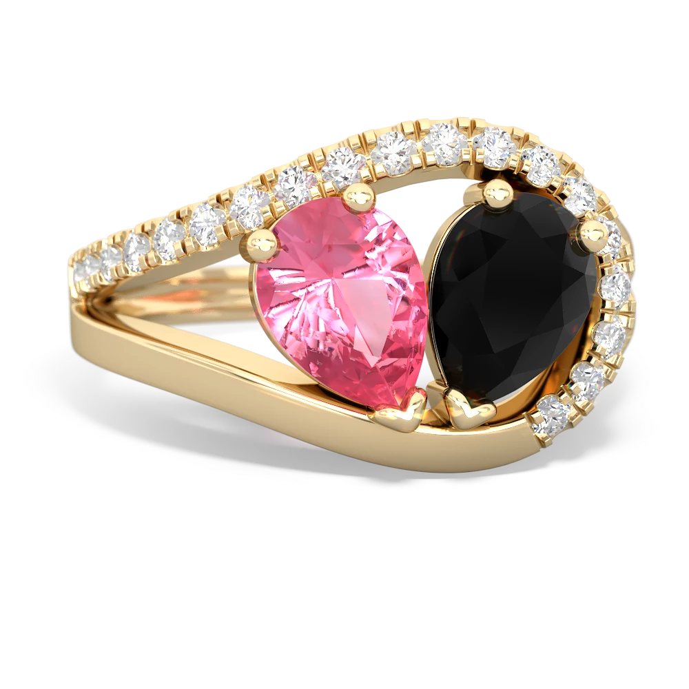 Lab Pink Sapphire Nestled Heart Keepsake 14K Yellow Gold ring R5650