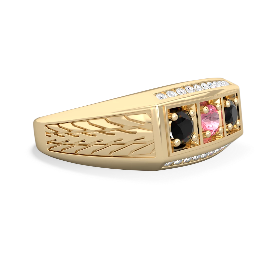 Lab Pink Sapphire Three Stone Tire Tread Men's 14K Yellow Gold ring R0520