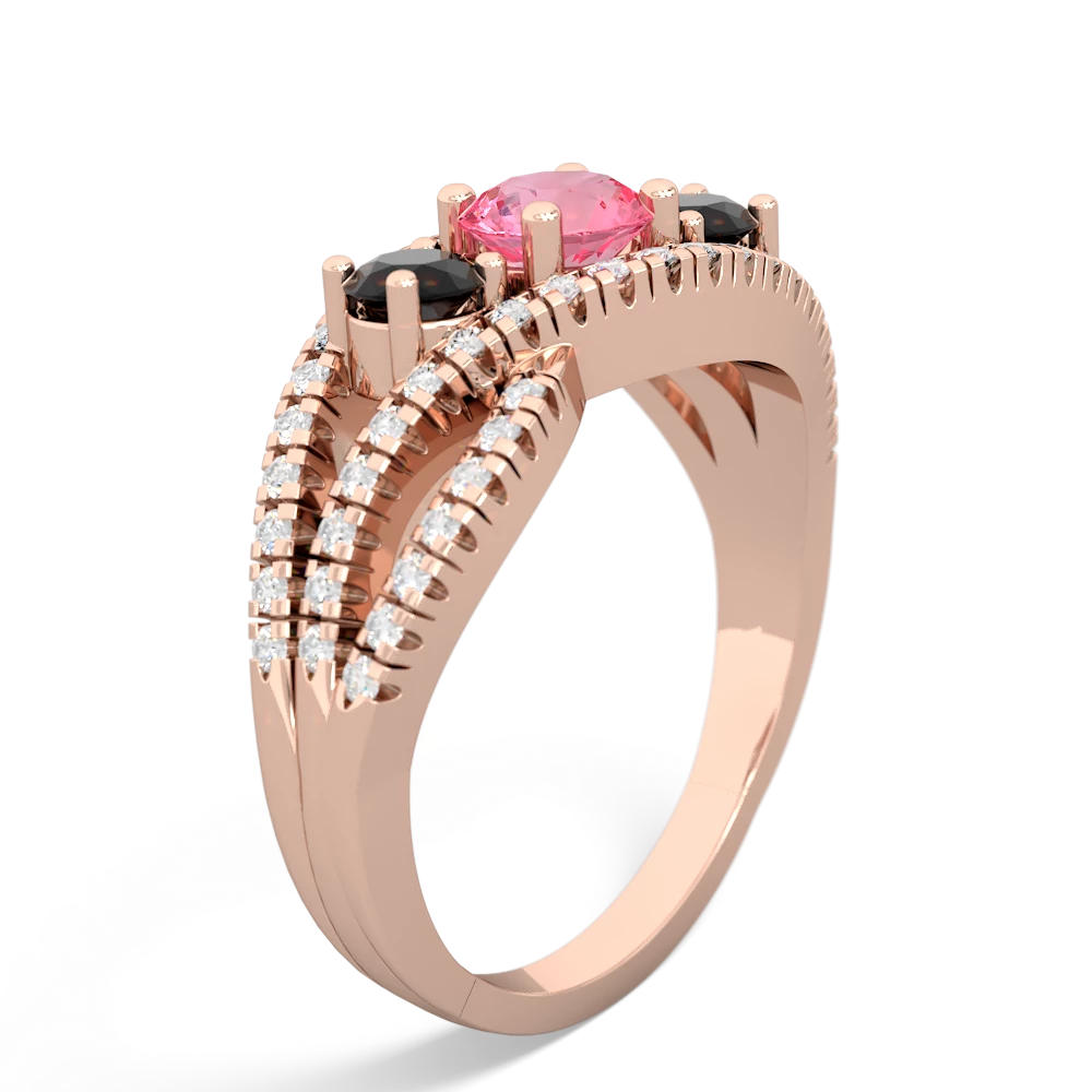 Lab Pink Sapphire Three Stone Aurora 14K Rose Gold ring R3080