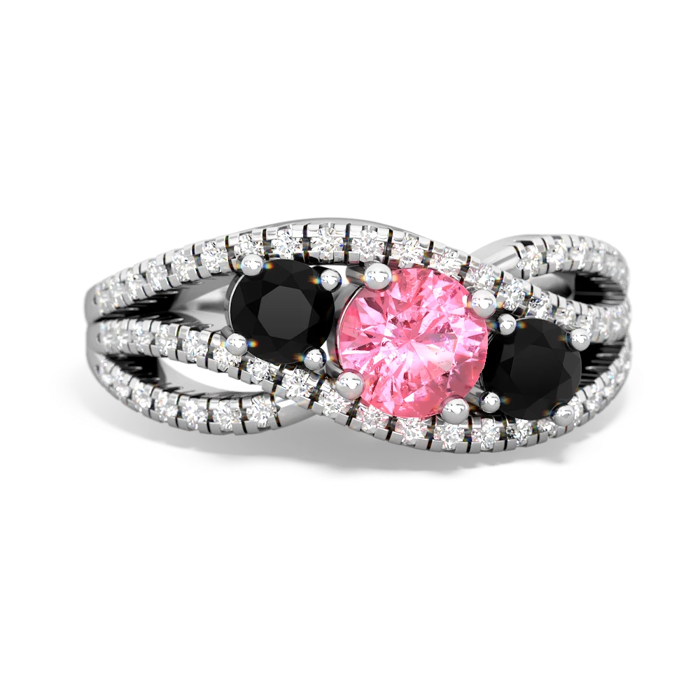 Lab Pink Sapphire Three Stone Aurora 14K White Gold ring R3080