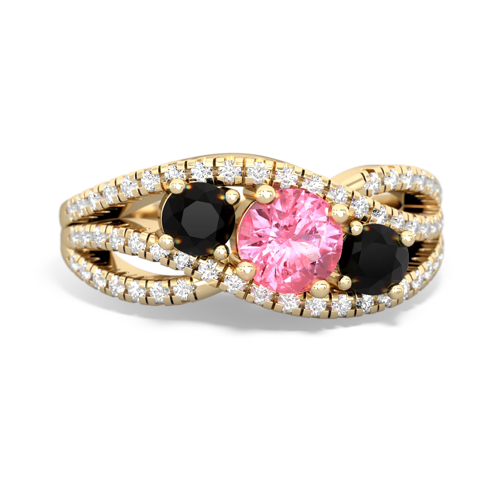 Lab Pink Sapphire Three Stone Aurora 14K Yellow Gold ring R3080