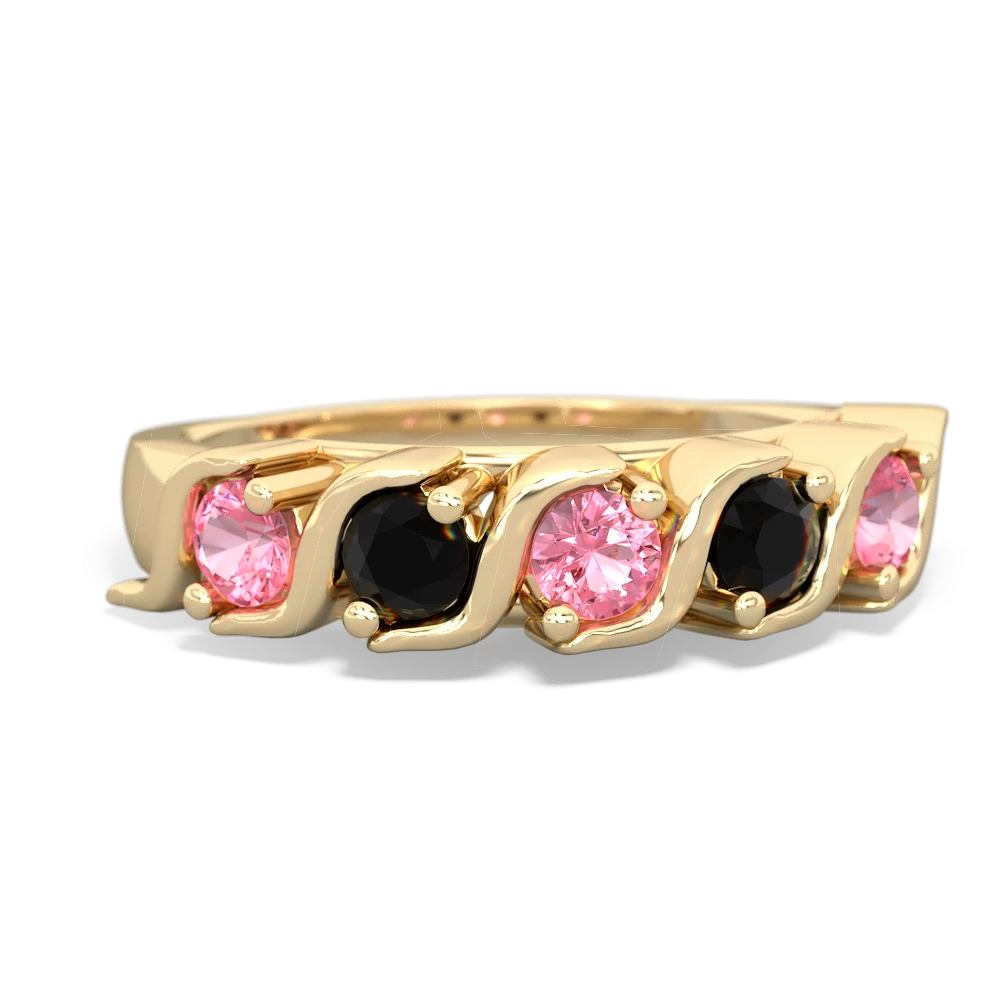 Lab Pink Sapphire Anniversary Band 14K Yellow Gold ring R2089