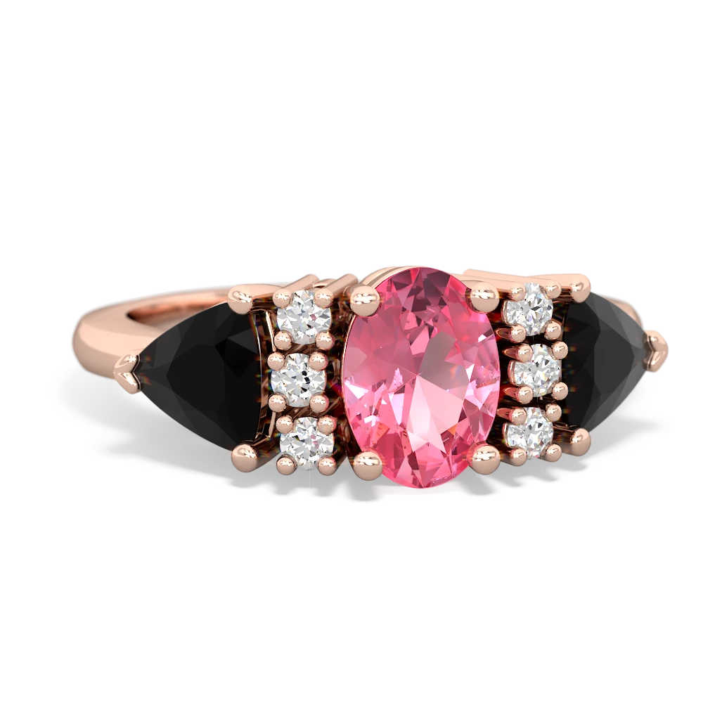 Lab Pink Sapphire Antique Style Three Stone 14K Rose Gold ring R2186