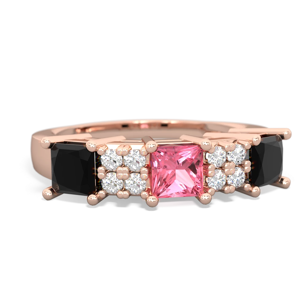 Lab Pink Sapphire Three Stone Diamond Cluster 14K Rose Gold ring R2592