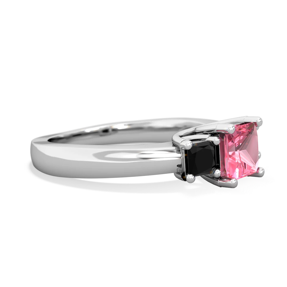 Lab Pink Sapphire Three Stone Trellis 14K White Gold ring R4015