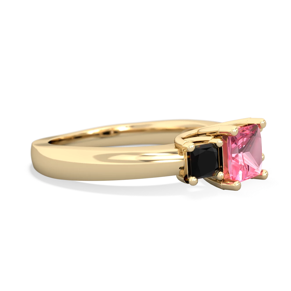 Lab Pink Sapphire Three Stone Trellis 14K Yellow Gold ring R4015