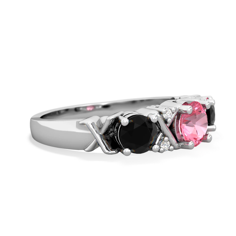 Lab Pink Sapphire Hugs And Kisses 14K White Gold ring R5016