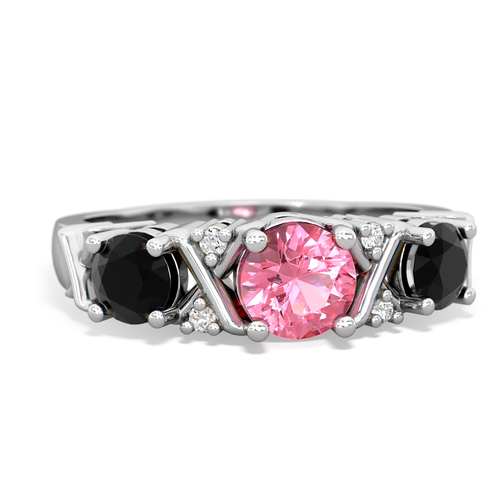 Lab Pink Sapphire Hugs And Kisses 14K White Gold ring R5016