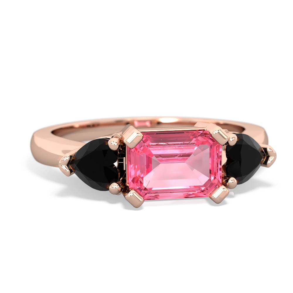 Lab Pink Sapphire Three Stone 14K Rose Gold ring R5235