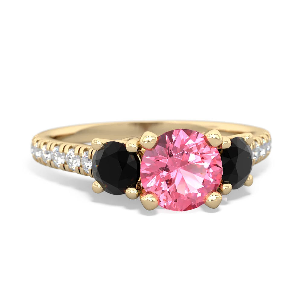 Lab Pink Sapphire Pave Trellis 14K Yellow Gold ring R5500