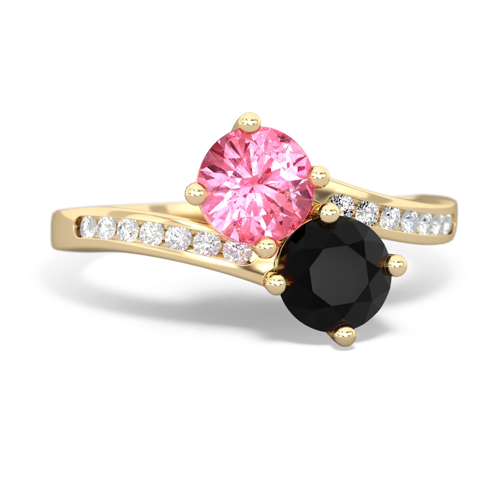 Lab Pink Sapphire Channel Set Two Stone 14K Yellow Gold ring R5303