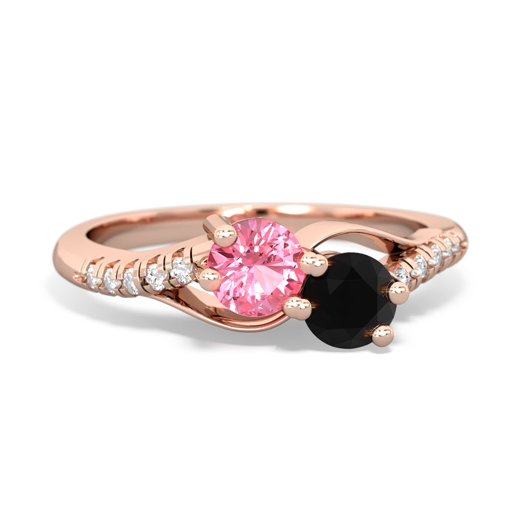 Lab Pink Sapphire Infinity Pave Two Stone 14K Rose Gold ring R5285