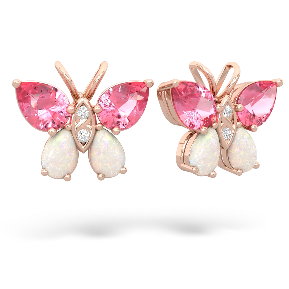 Lab Pink Sapphire Butterfly 14K Rose Gold earrings E2215