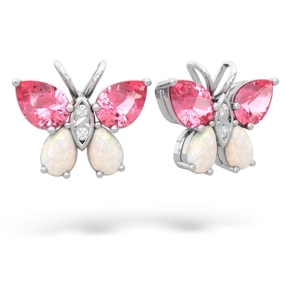 Lab Pink Sapphire Butterfly 14K White Gold earrings E2215