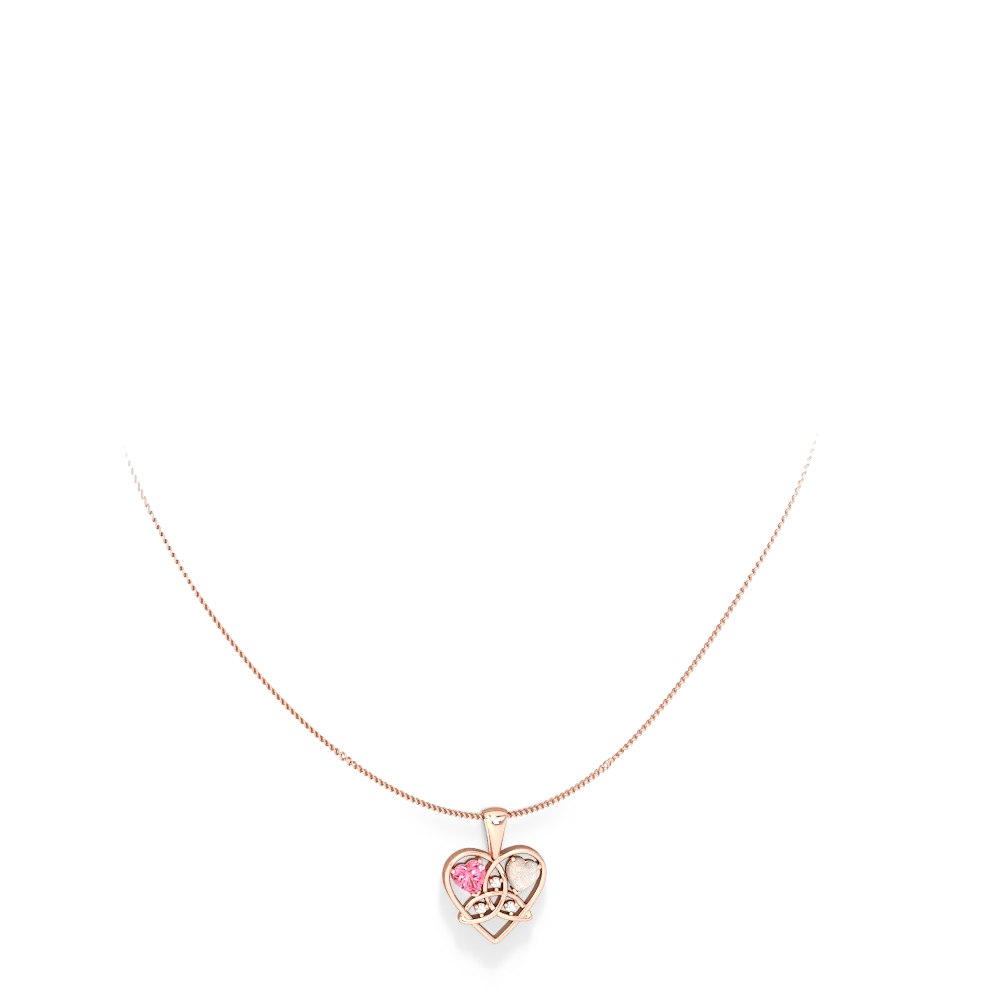 Lab Pink Sapphire Celtic Trinity Heart 14K Rose Gold pendant P5331