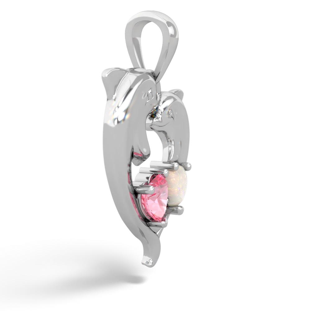 Lab Pink Sapphire Dolphin Heart 14K White Gold pendant P5820