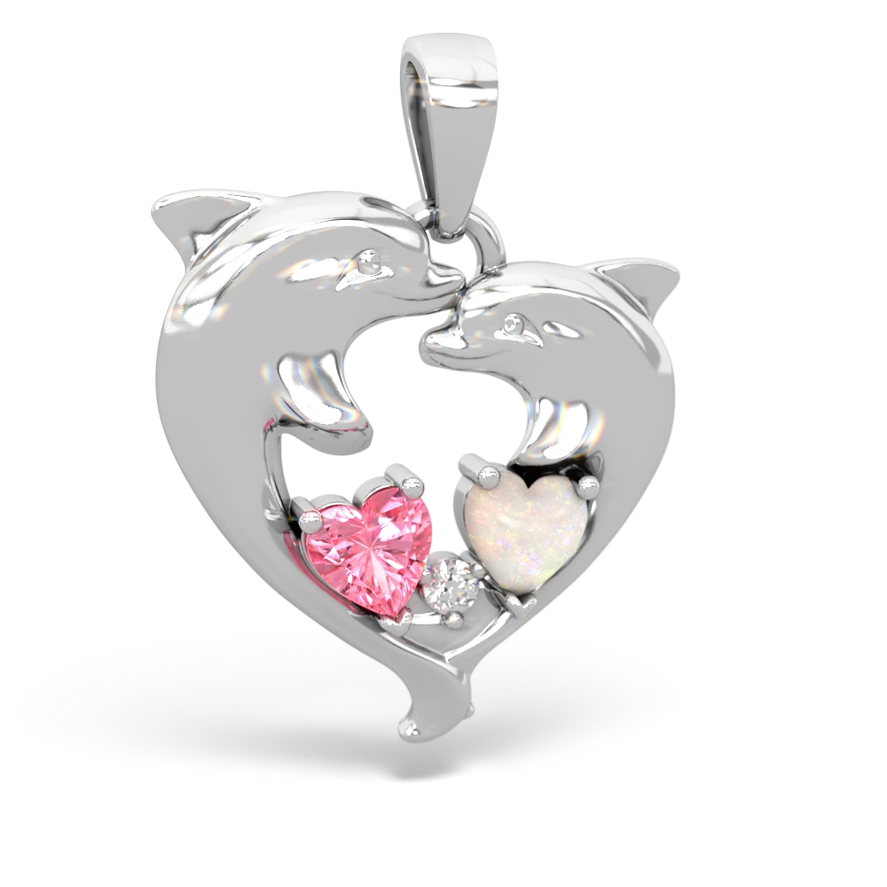 Lab Pink Sapphire Dolphin Heart 14K White Gold pendant P5820