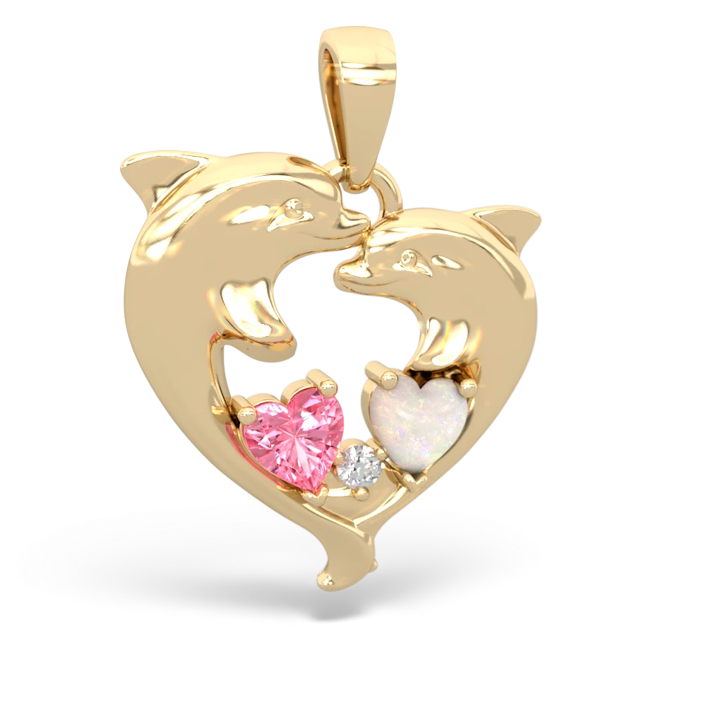 Lab Pink Sapphire Dolphin Heart 14K Yellow Gold pendant P5820