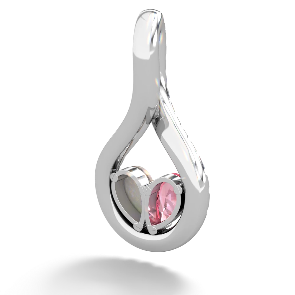 Lab Pink Sapphire Pave Twist 'One Heart' 14K White Gold pendant P5360