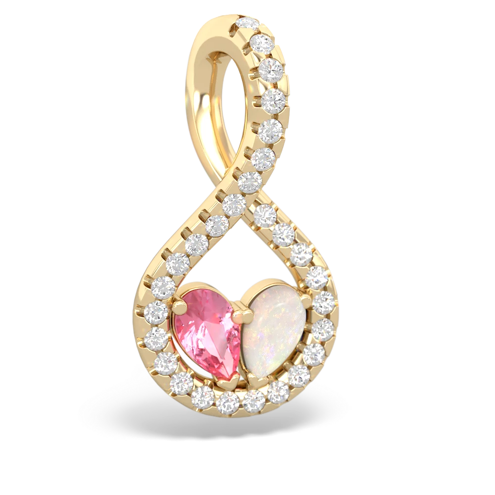 Lab Pink Sapphire Pave Twist 'One Heart' 14K Yellow Gold pendant P5360