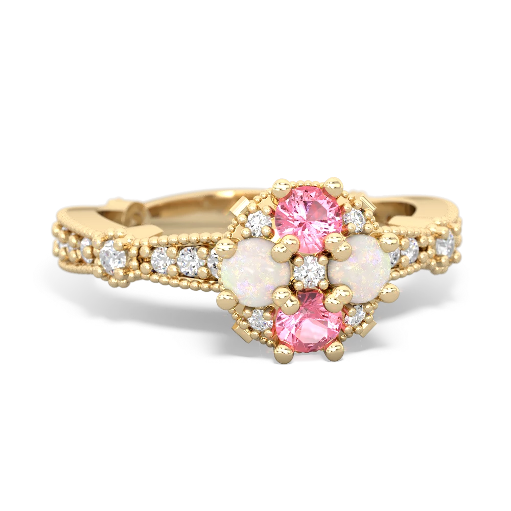 Lab Pink Sapphire Sparkling Tiara Cluster 14K Yellow Gold ring R26293RD