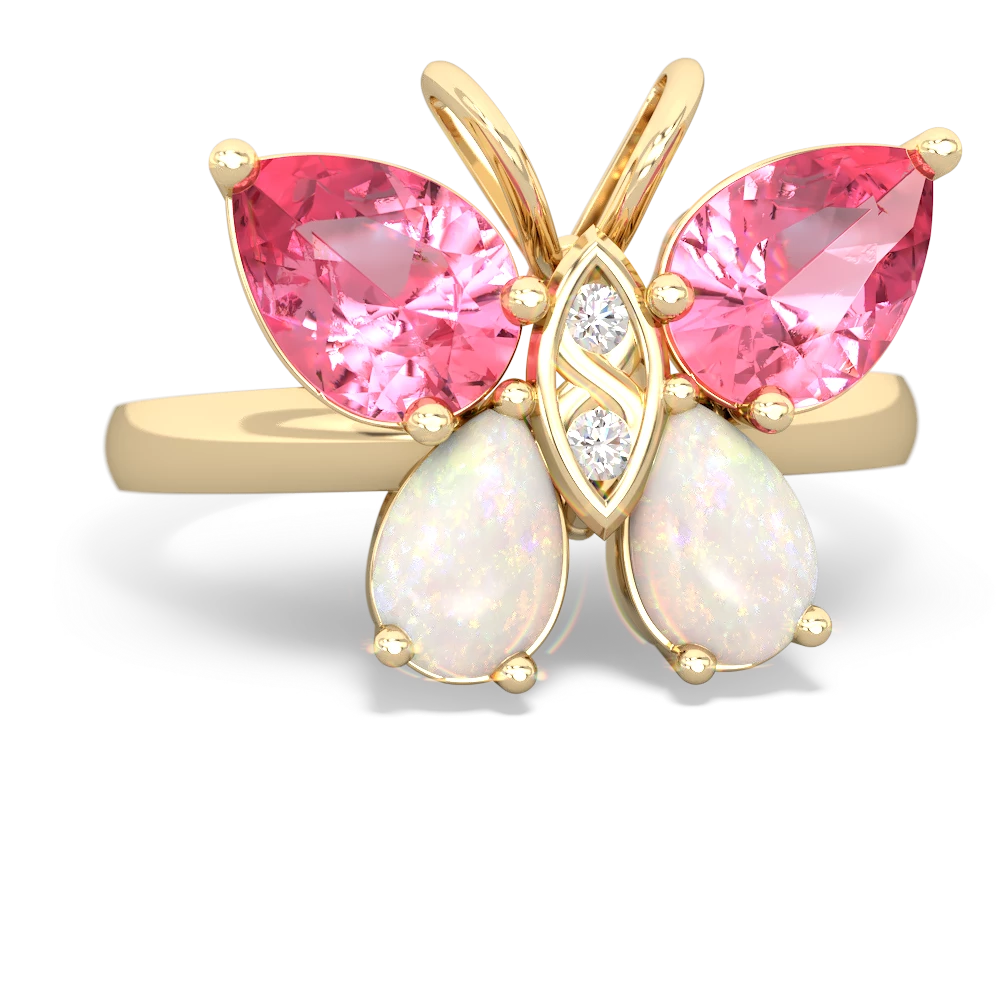 Lab Pink Sapphire Butterfly 14K Yellow Gold ring R2215