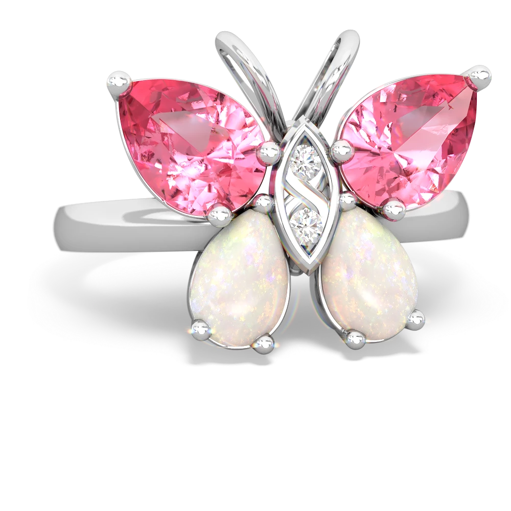 Lab Pink Sapphire Butterfly 14K White Gold ring R2215