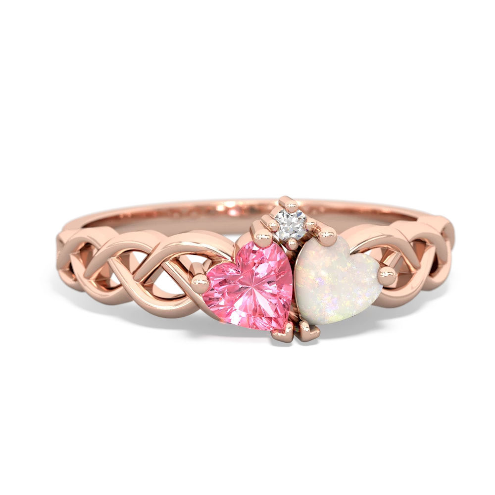 Lab Pink Sapphire Heart To Heart Braid 14K Rose Gold ring R5870