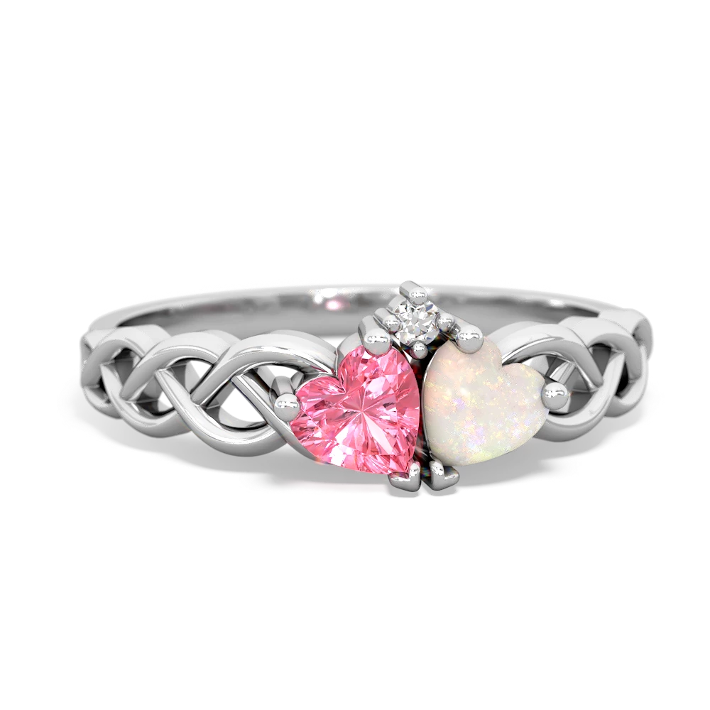 Lab Pink Sapphire Heart To Heart Braid 14K White Gold ring R5870