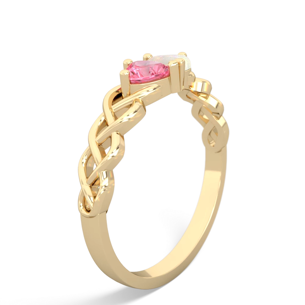 Lab Pink Sapphire Heart To Heart Braid 14K Yellow Gold ring R5870