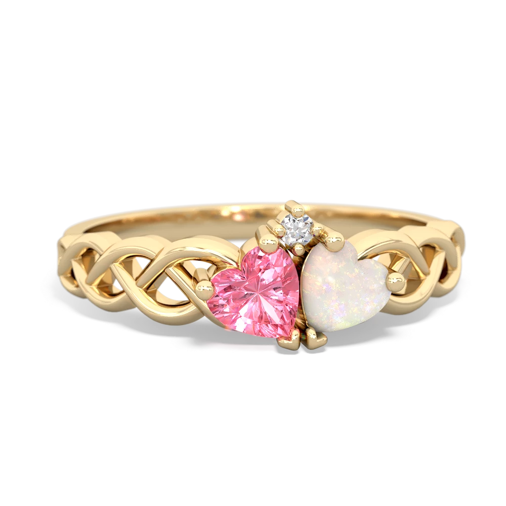 Lab Pink Sapphire Heart To Heart Braid 14K Yellow Gold ring R5870
