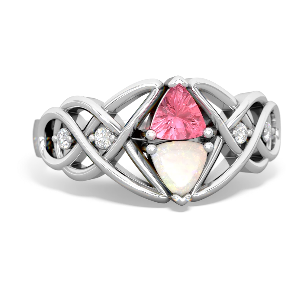 Lab Pink Sapphire Keepsake Celtic Knot 14K White Gold ring R5300