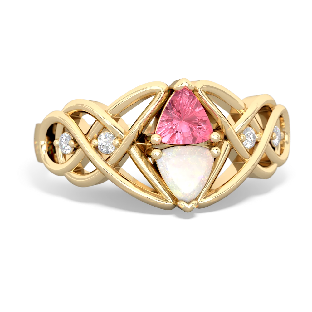 Lab Pink Sapphire Keepsake Celtic Knot 14K Yellow Gold ring R5300