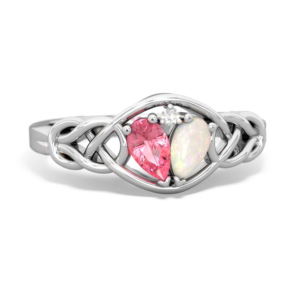 Lab Pink Sapphire Celtic Love Knot 14K White Gold ring R5420