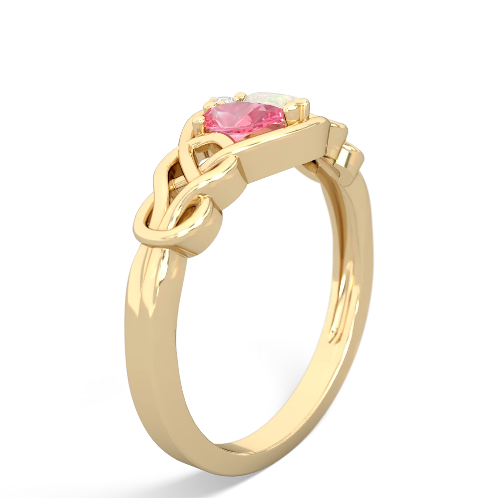 Lab Pink Sapphire Celtic Love Knot 14K Yellow Gold ring R5420