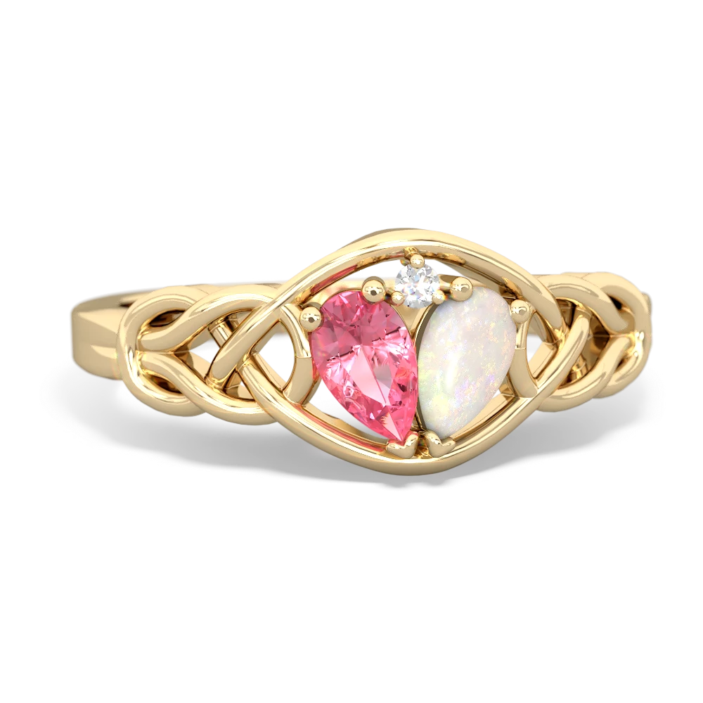 Lab Pink Sapphire Celtic Love Knot 14K Yellow Gold ring R5420