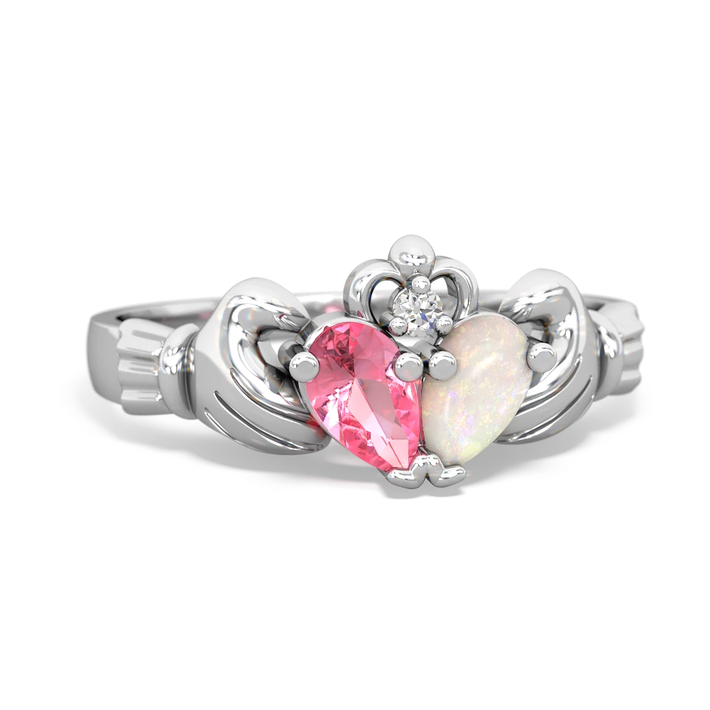 Lab Pink Sapphire 'Our Heart' Claddagh 14K White Gold ring R2388