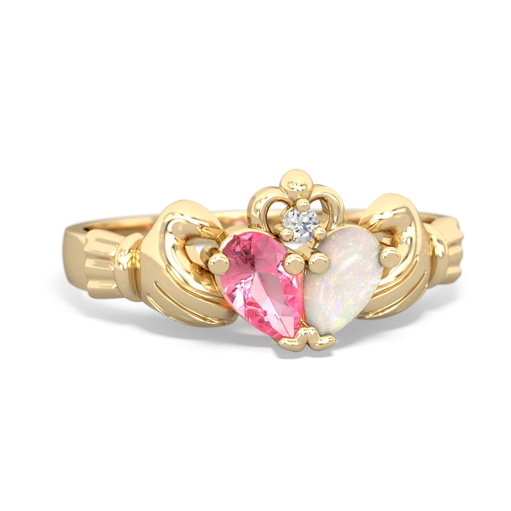 Lab Pink Sapphire 'Our Heart' Claddagh 14K Yellow Gold ring R2388