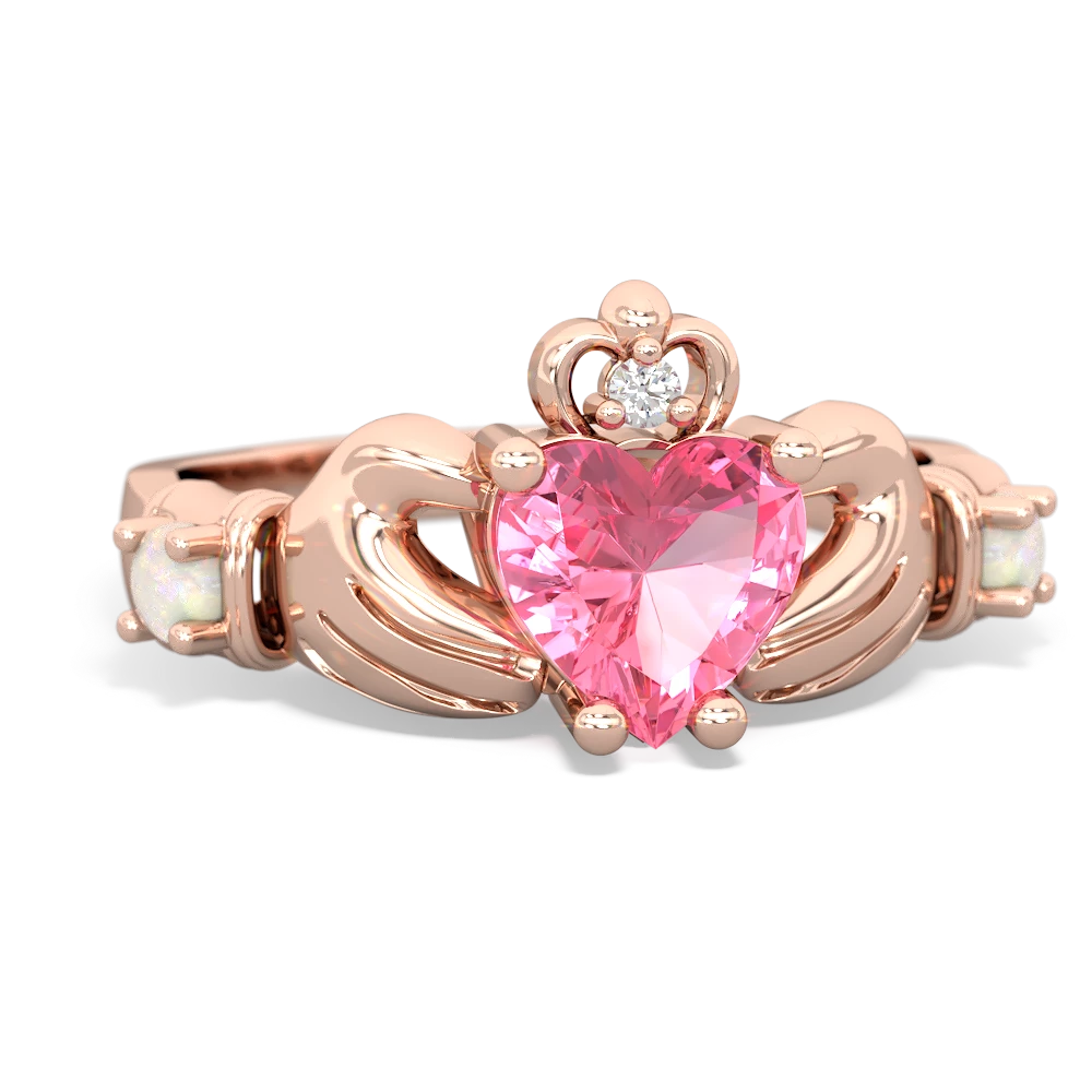 Lab Pink Sapphire Claddagh Keepsake 14K Rose Gold ring R5245